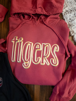 Tigers Metallic Puff Merlot Beach Wash Hooded Sweatshirt