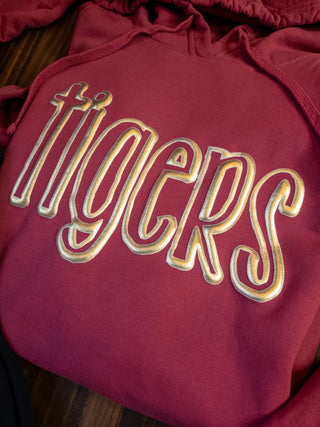 Tigers Metallic Puff Merlot Beach Wash Hooded Sweatshirt