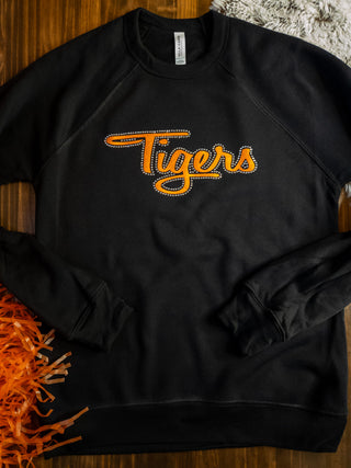 Tigers Orange Metallic and Rhinestones Raglan Crewneck Sweatshirt