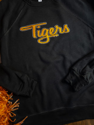 Tigers Orange Metallic and Rhinestones Raglan Crewneck Sweatshirt