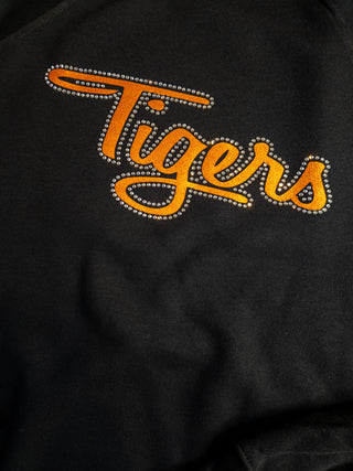 Tigers Orange Metallic and Rhinestones Raglan Crewneck Sweatshirt