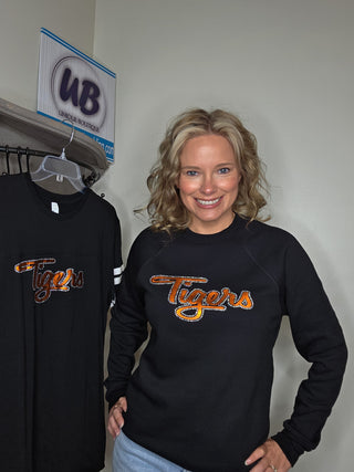 Tigers Orange Metallic and Rhinestones Raglan Crewneck Sweatshirt