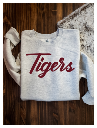 Tigers Maroon Puff Oatmeal Plush Crewneck Sweatshirt