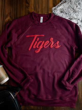 Tigers Puff Maroon Sponge Fleece Crewneck Sweatshirt