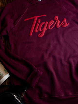Tigers Puff Maroon Sponge Fleece Crewneck Sweatshirt