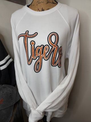 Tigers Sparkle and Puff White Crewneck Sweatshirt