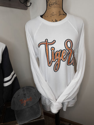 Tigers Sparkle and Puff White Crewneck Sweatshirt