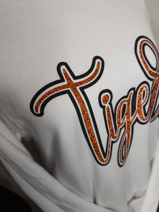 Tigers Sparkle and Puff White Crewneck Sweatshirt