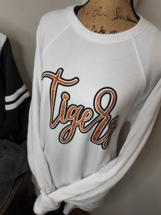 Tigers Sparkle and Puff White Crewneck Sweatshirt