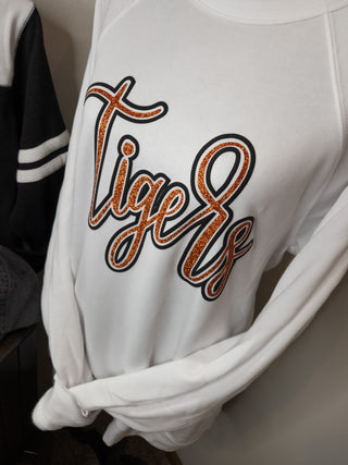 Tigers Sparkle and Puff White Crewneck Sweatshirt