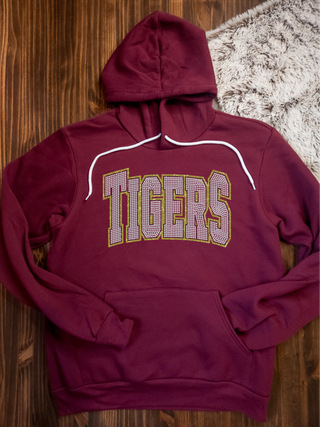 Tigers Rhinestone Maroon Sponge Fleece Hoodie