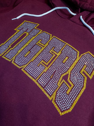 Tigers Rhinestone Maroon Sponge Fleece Hoodie