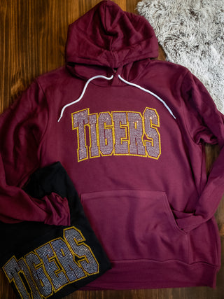 Tigers Rhinestone Maroon Sponge Fleece Hoodie