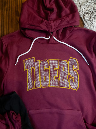 Tigers Rhinestone Maroon Sponge Fleece Hoodie