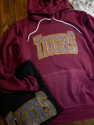 Tigers Rhinestone Maroon Sponge Fleece Hoodie