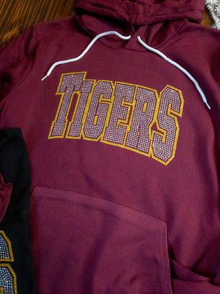 Tigers Rhinestone Maroon Sponge Fleece Hoodie