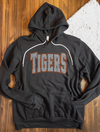 Tigers Rhinestone Black Sponge Fleece Hoodie - Orange Accents