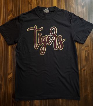 Tigers Maroon Sparkle & Gold Puff Dyed Top