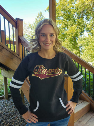 Tiger Maroon & Gold Varsity Crewneck - Ladies Fit