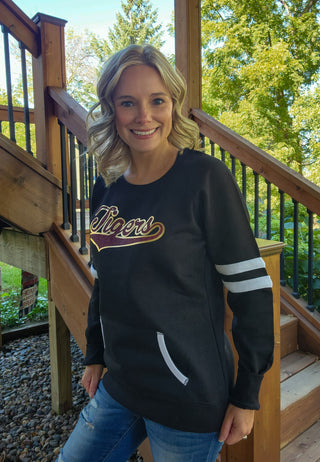 Tiger Maroon & Gold Varsity Crewneck - Ladies Fit