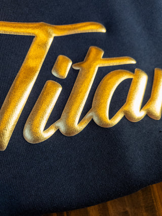 Titans Gold Metallic Puff Navy Crewneck Sweatshirt