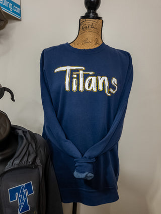 Titans Rhinestone Dyed Navy Crewneck Sweatshirt