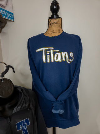 Titans Rhinestone Dyed Navy Crewneck Sweatshirt