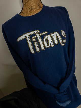 Titans Rhinestone Dyed Navy Crewneck Sweatshirt