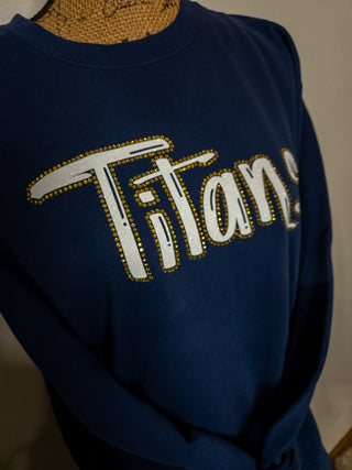 Titans Rhinestone Dyed Navy Crewneck Sweatshirt
