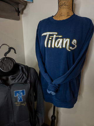 Titans Rhinestone Dyed Navy Crewneck Sweatshirt