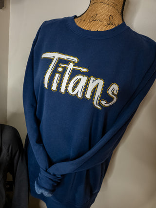 Titans Rhinestone Dyed Navy Crewneck Sweatshirt