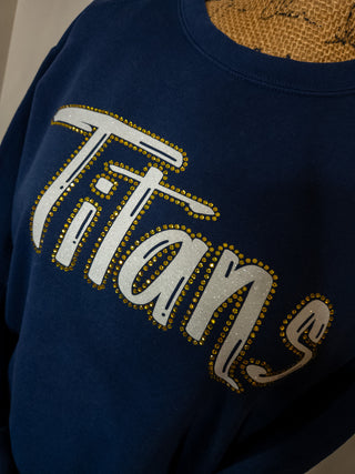 Titans Rhinestone Dyed Navy Crewneck Sweatshirt