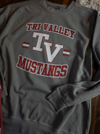 Tri Valley Mustangs Dyed Gray Crewneck Sweatshirt