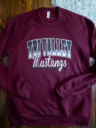 Tri-Valley Mustangs Maroon Sponge Fleece Crewneck Sweatshirt