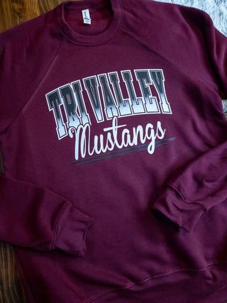 Tri-Valley Mustangs Maroon Sponge Fleece Crewneck Sweatshirt