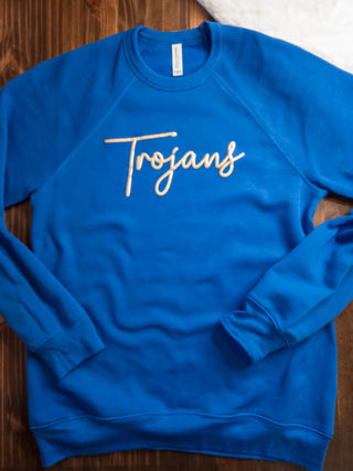 Trojans Gold Puff Print Blue Crewneck Sweatshirt