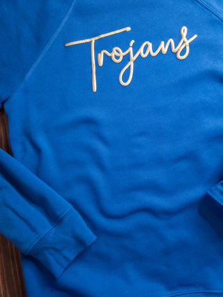 Trojans Gold Puff Print Blue Crewneck Sweatshirt