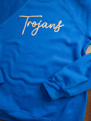 Trojans Gold Puff Print Blue Crewneck Sweatshirt