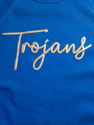 Trojans Gold Puff Print Blue Crewneck Sweatshirt