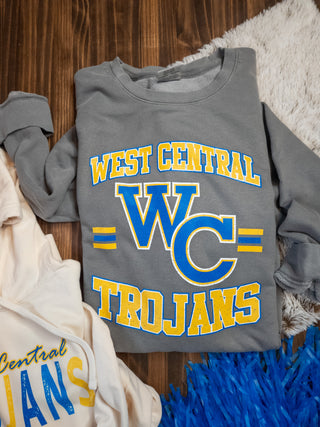 West Central Trojans Dyed Fleece Gray Crewneck Sweatshirt