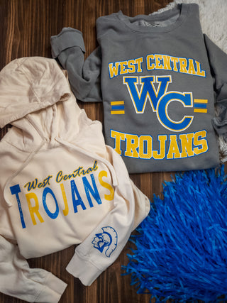 West Central Trojans Dyed Fleece Gray Crewneck Sweatshirt