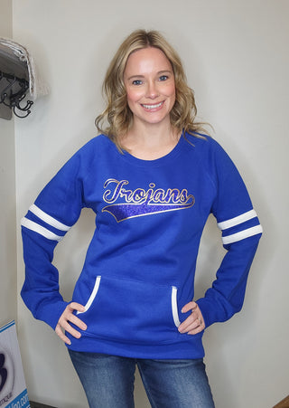 Trojans Blue Varsity Crewneck - Ladies Fit