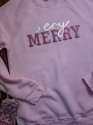 Very Merry Sparkle Puff Pink Sponge Fleece Crewneck Sweatshirt