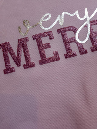 Very Merry Sparkle Puff Pink Sponge Fleece Crewneck Sweatshirt