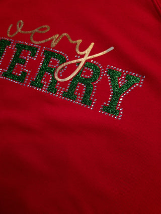 Very Merry Rhinestone Red Sponge Fleece Crewneck Sweatshirt