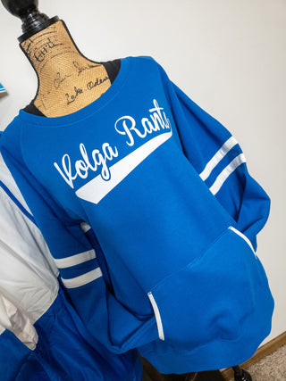 Volga Rants Baseball Blue Varsity Crewneck - Ladies Fit