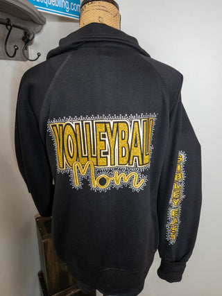 Sibley East Volleyball Mom Rhinestone Black Half Zip Pullover - Ladies Fit