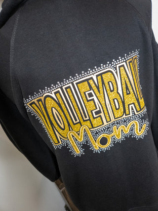 Volleyball Mom Rhinestone Black Half Zip Pullover - Ladies Fit