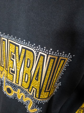Volleyball Mom Rhinestone Black Half Zip Pullover - Ladies Fit