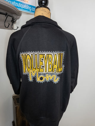 Volleyball Mom Rhinestone Black Half Zip Pullover - Ladies Fit